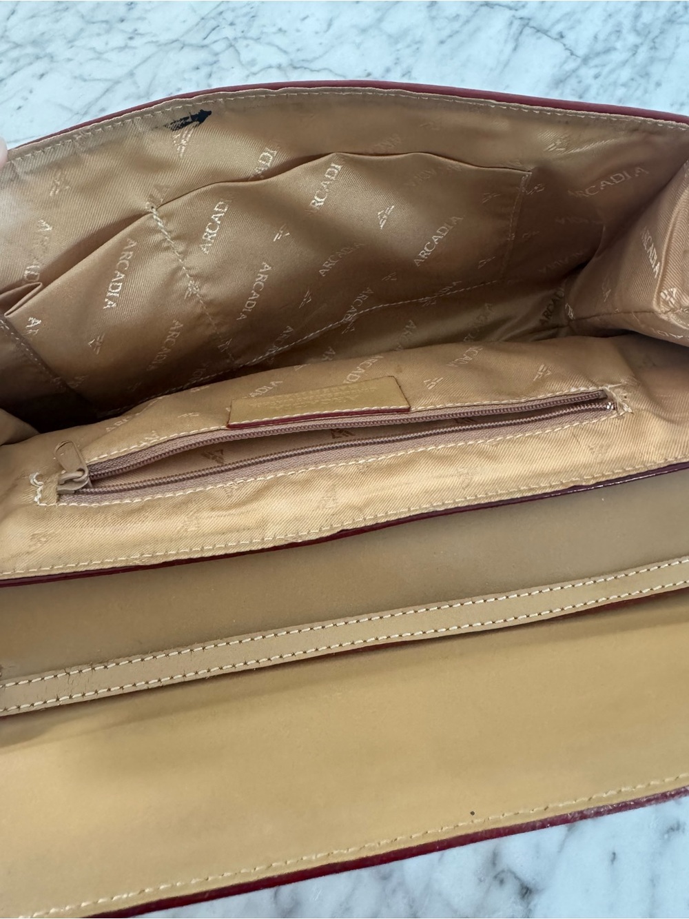 Arcadia Patent Leather Shoulder Bag in Tan, Red, Burgundy - Picture 10 of 10